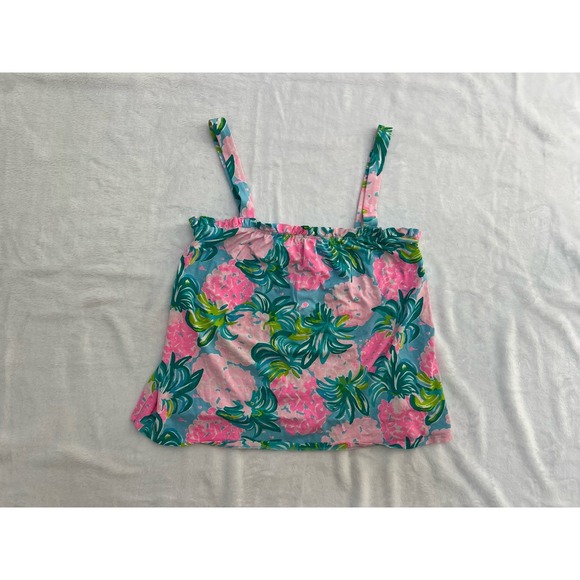 Lilly Pulitzer Jia Tank in Pineapple Shake Ibiza Blue Colorful Tropical Sz‎ L - Picture 1 of 7